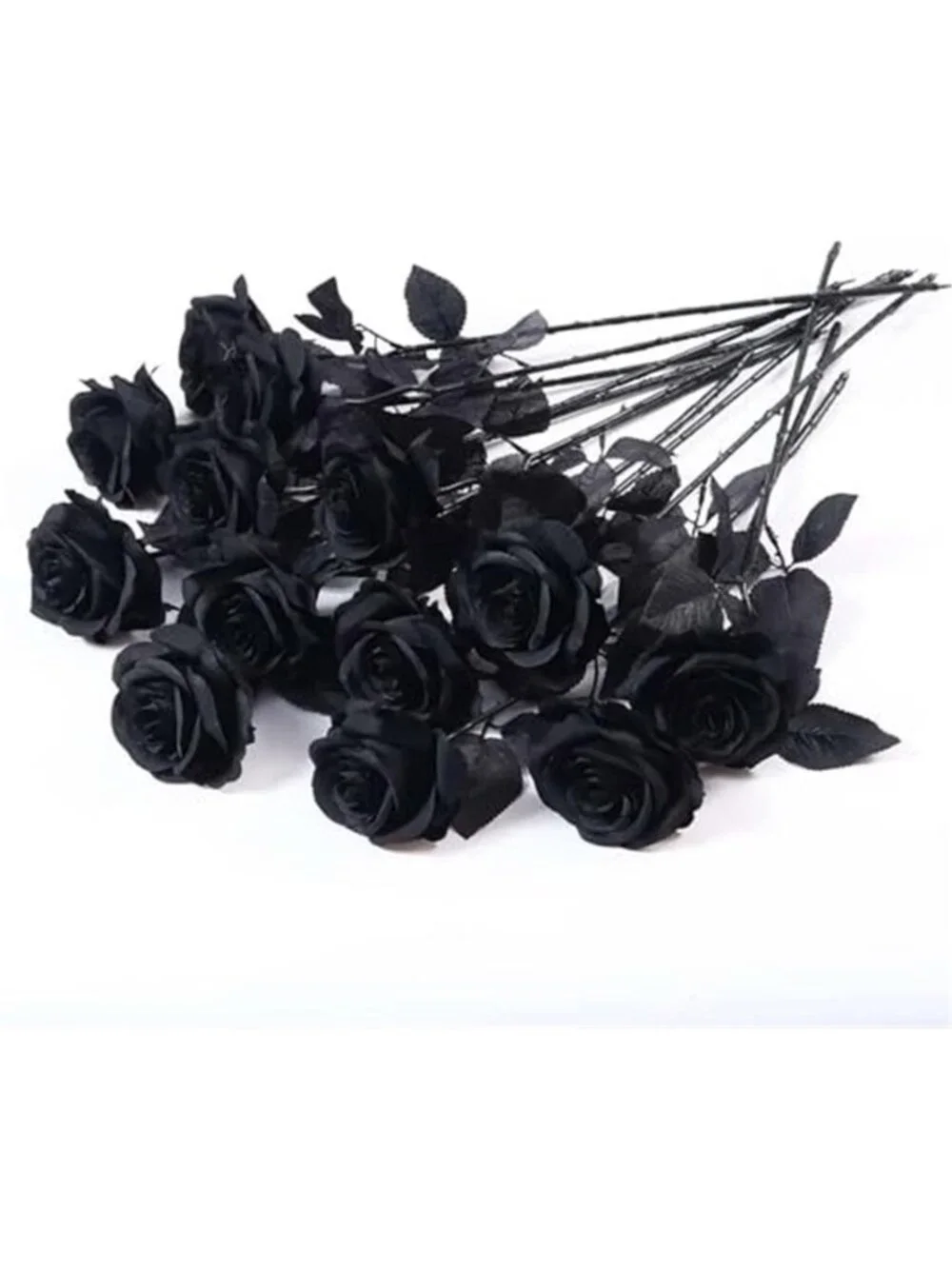 Halloween Black Roses Artificial Flowers, 12 PCS Fake Silk Flower Long Stem